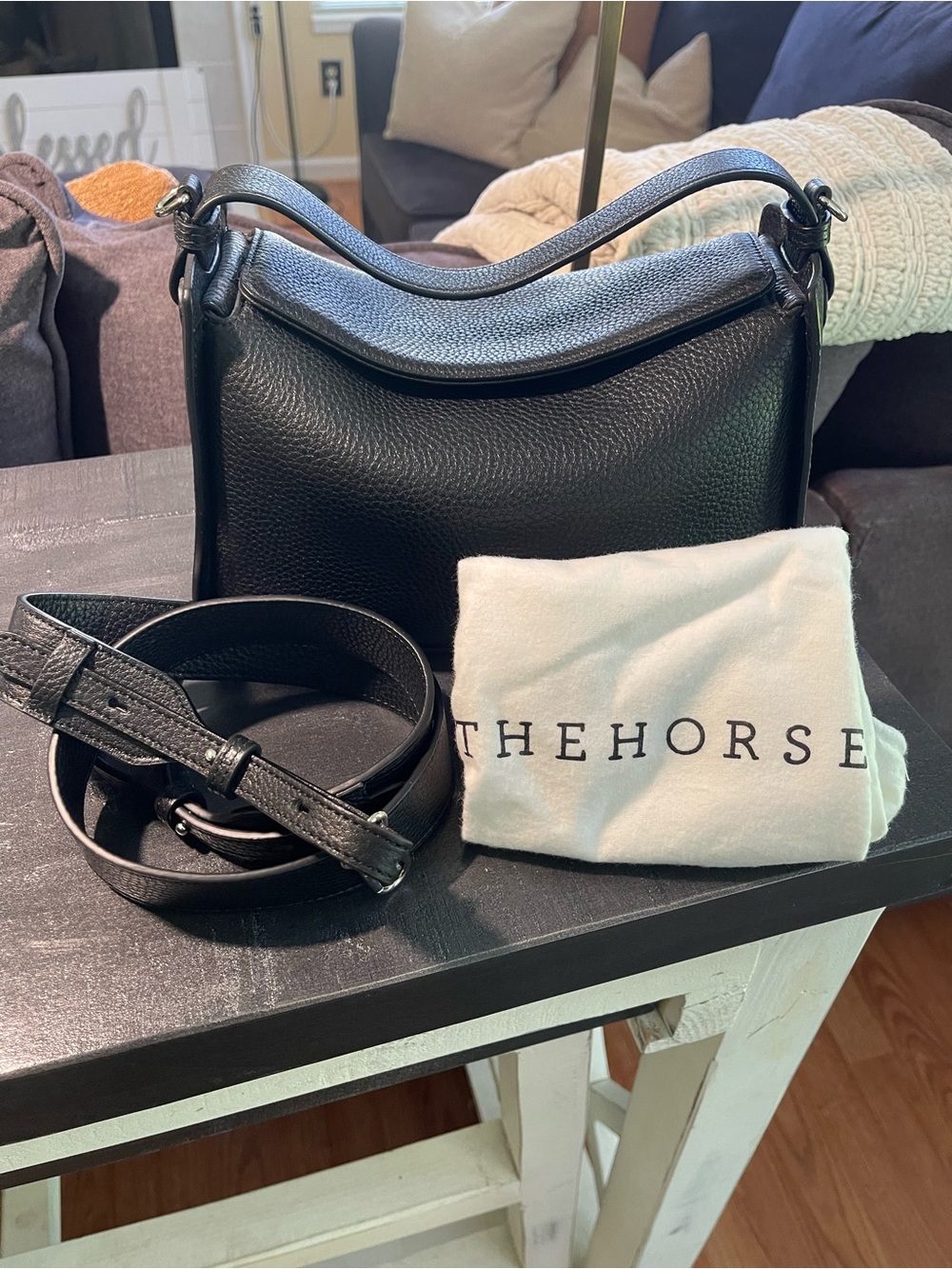 The Horse Clementine Black Pebbled Leather Shoulder Bag with Detachable Strap - Picture 2 of 8